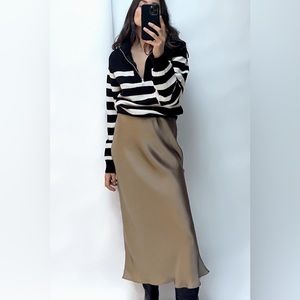 Zara Satin Effect MIDI Skirt in Mink